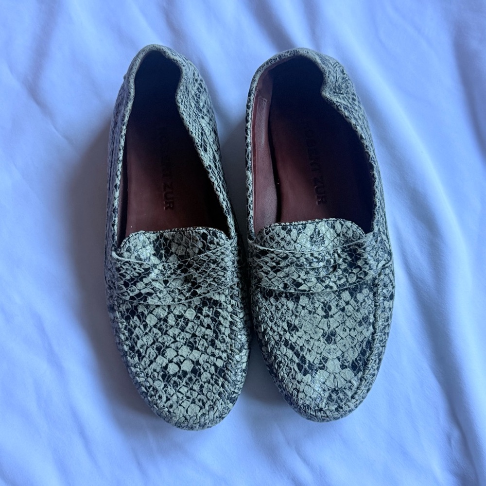 Robert Zur Black & Cream Snakeskin Animal Print Mob Wife Loafers Sz 8